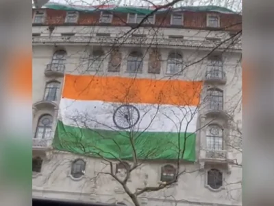 Indians at UK - Tricolour Nation Flag in British High Commission